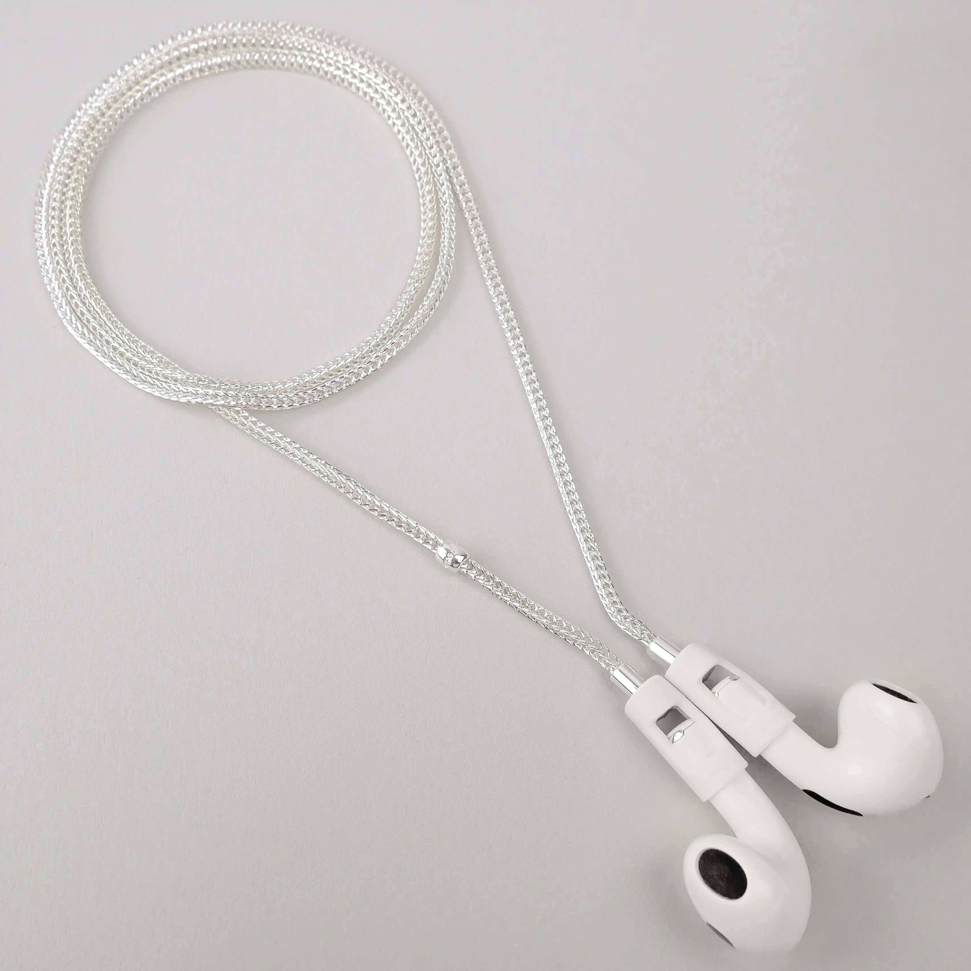 Tapper 925 Silver Plated Mesh Chain Necklace for Apple AirPods and