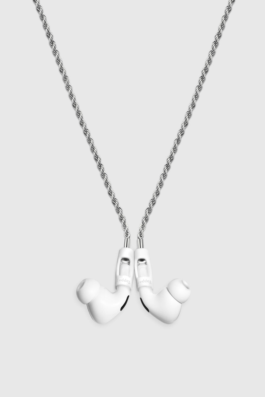 Tapper's real 925 silver plated original rope chain jewelry necklace protects your Apple AirPods & AirPods Pro. The luxurious, elevated & accessible rope chain jewellery plated in precious metals snaps the AirPods around your neck. Lost your AirPods? Magnetic lock for convenient and hassle-free safekeeping around your neck. The next must-have & affordable AirPods accessory crafted for ultimate luxury. Compatible with AirPods & AirPods Pro. Designed in Sweden by Tapper. Free Shipping at gettapper.com