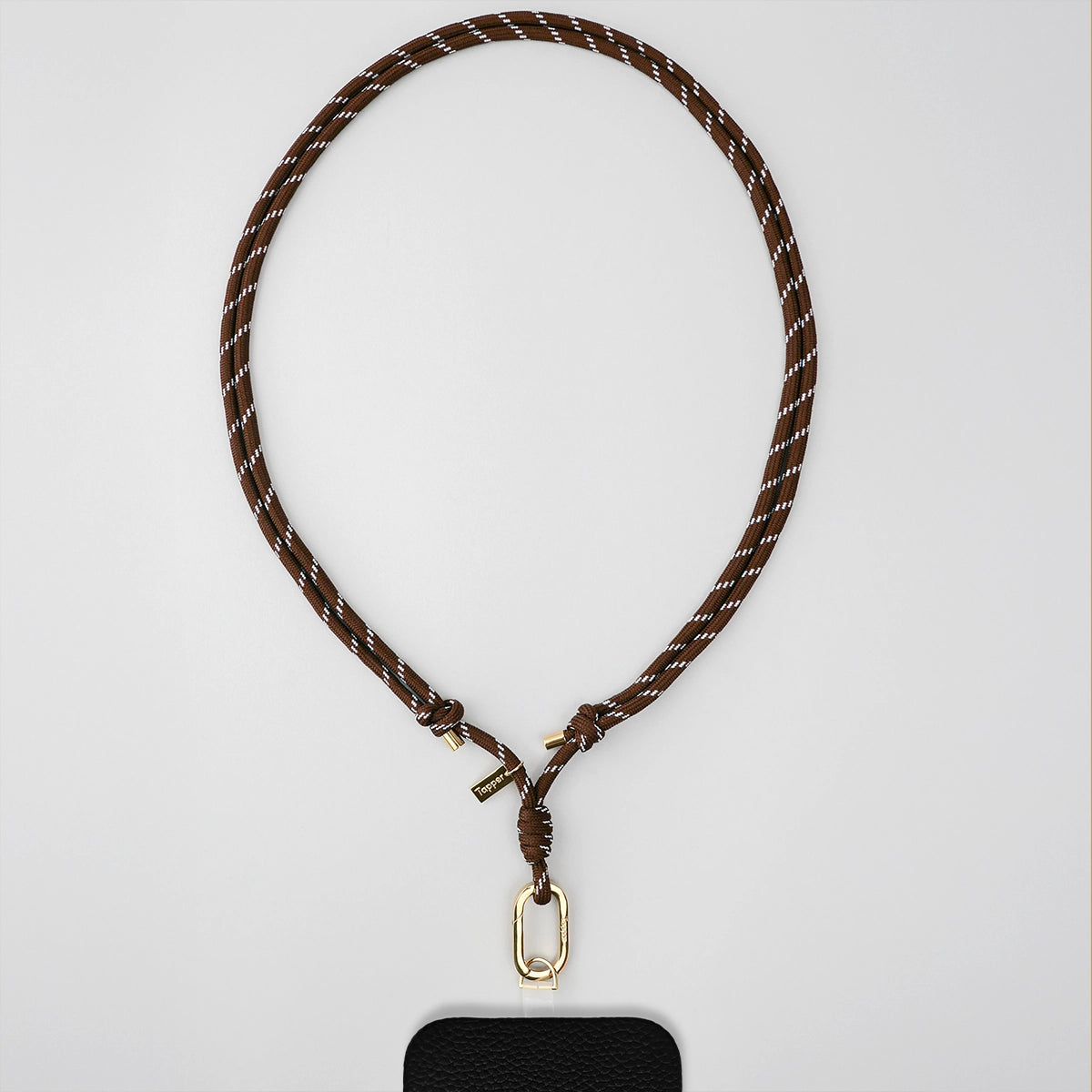 Tapper Adjustable Nylon Crossbody & Neck Phone Strap with 18k gold details—luxury, secure & stylish phone accessory for all phone cases.