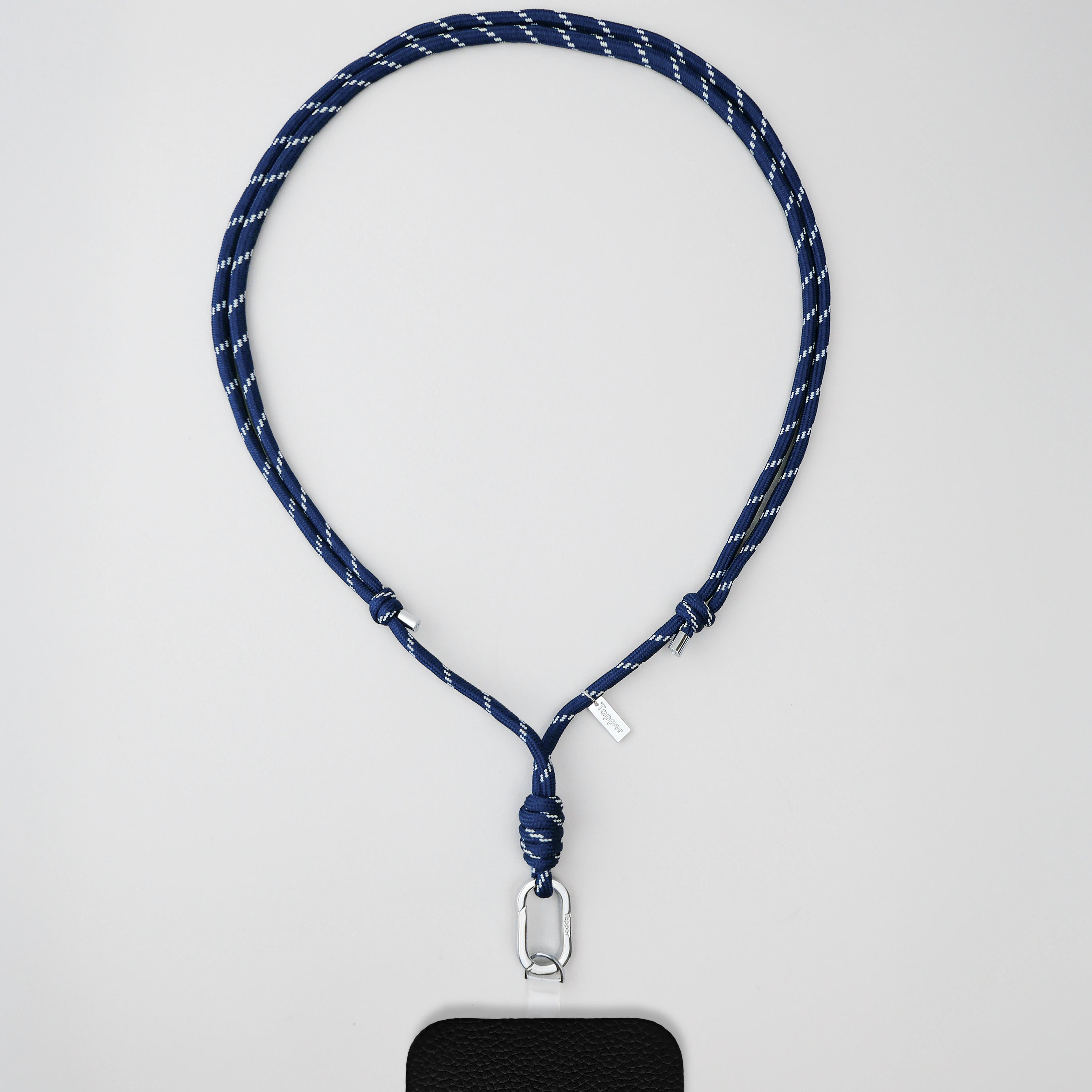 Tapper Adjustable Nylon Crossbody & Neck Phone Strap with silver details—luxury, secure & stylish phone accessory for all phone cases.
