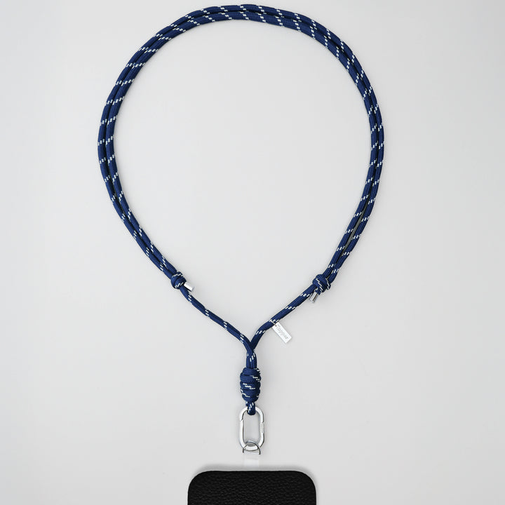 Tapper Adjustable Nylon Crossbody & Neck Phone Strap with silver details—luxury, secure & stylish phone accessory for all phone cases.