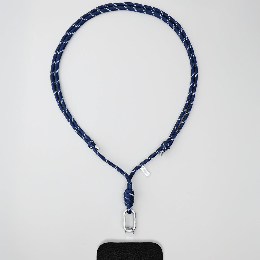 Tapper Adjustable Nylon Crossbody & Neck Phone Strap with silver details—luxury, secure & stylish phone accessory for all phone cases.