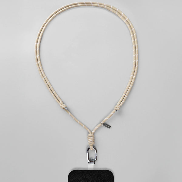 Crossbody & Neck Phone Strap for All Phones - Beige Nylon / Silver