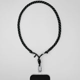 Tapper Adjustable Nylon Crossbody & Neck Phone Strap with silver details—luxury, secure & stylish phone accessory for all phone cases.