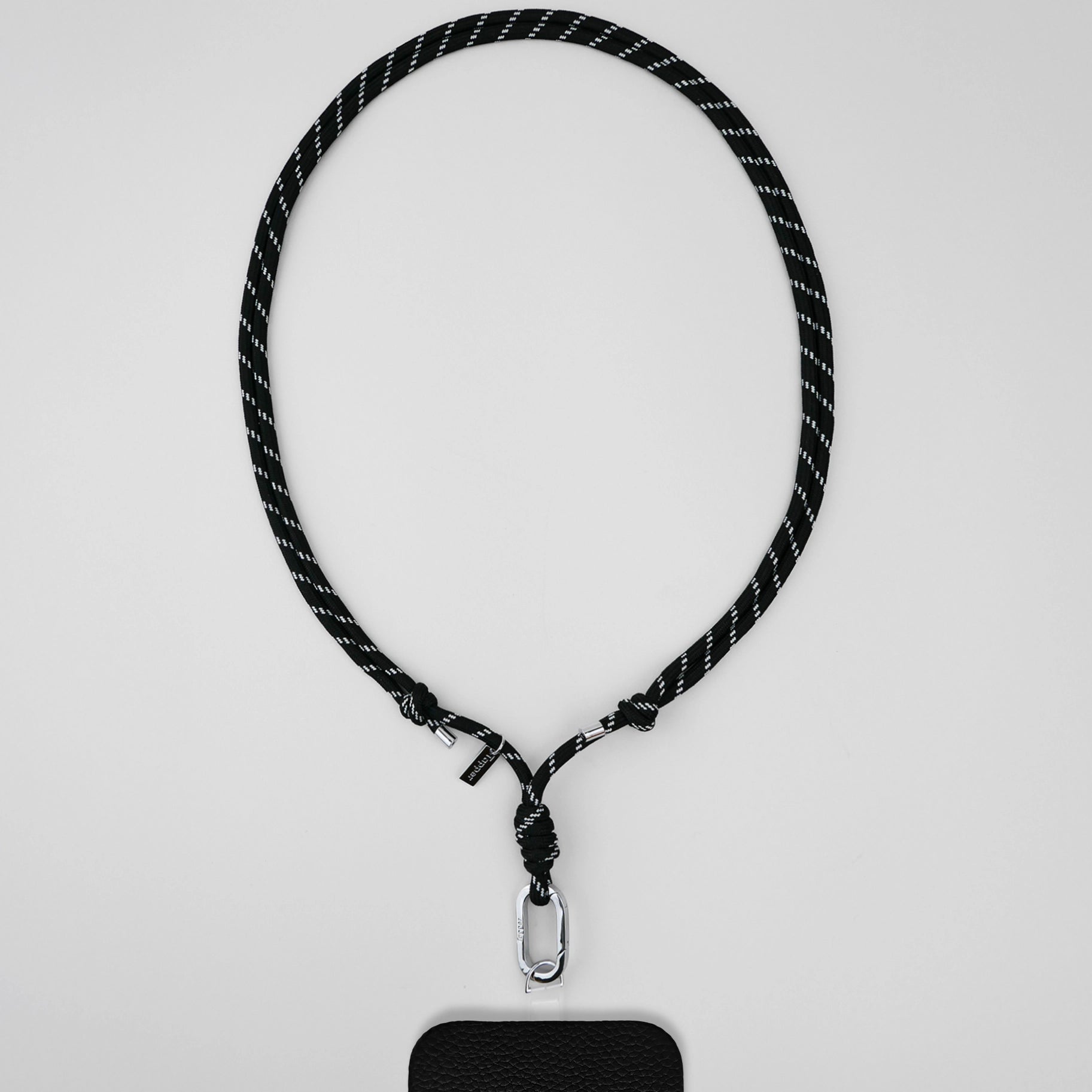 Tapper Adjustable Nylon Crossbody & Neck Phone Strap with silver details—luxury, secure & stylish phone accessory for all phone cases.