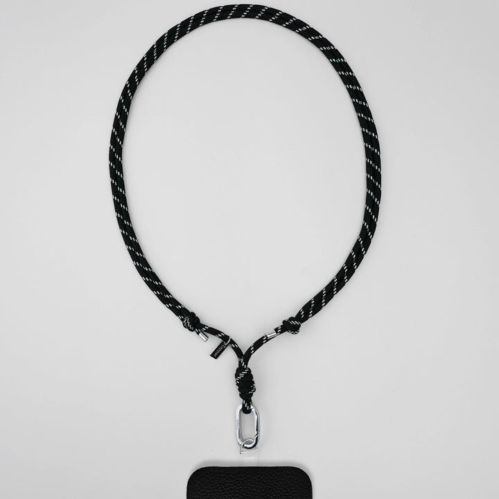 Tapper Adjustable Nylon Crossbody & Neck Phone Strap with silver details—luxury, secure & stylish phone accessory for all phone cases.