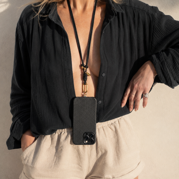 Tapper Crossbody & Neck Phone Strap for All Phones - Black / 18K Gold