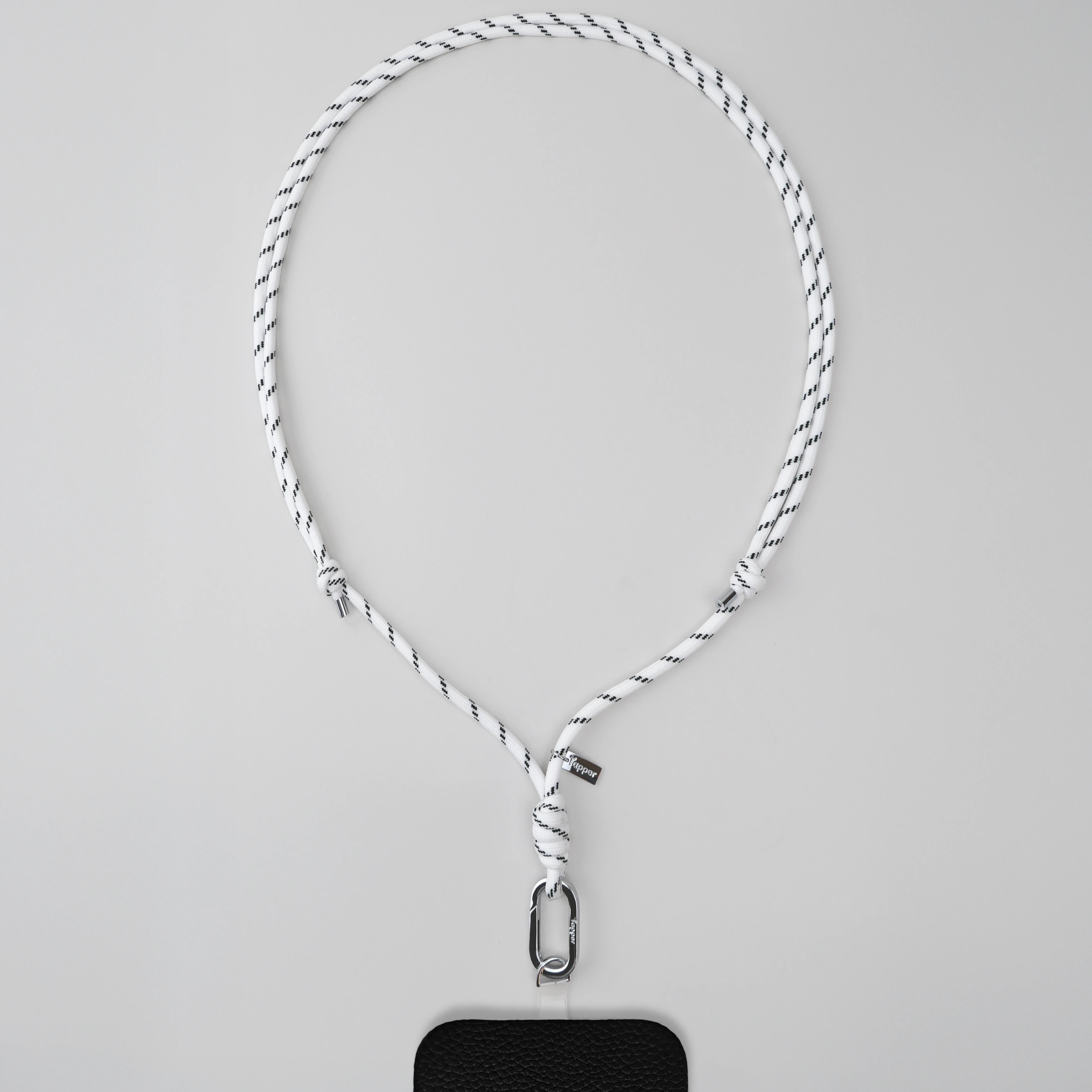 Tapper Adjustable Nylon Crossbody & Neck Phone Strap with silver details—luxury, secure & stylish phone accessory for all phone cases.