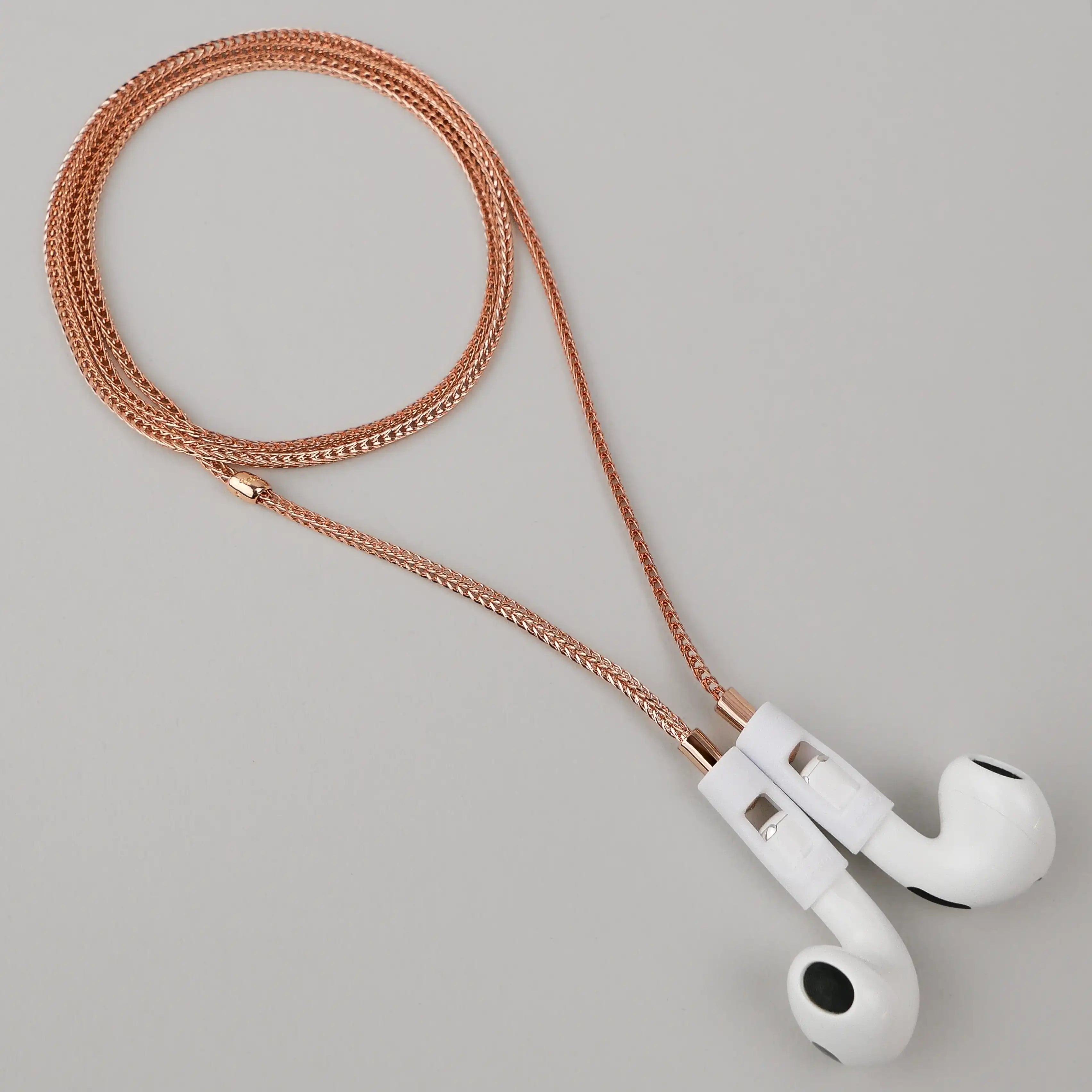 Tapper's real 18K rose gold plated original tech jewelry mesh chain protects your AirPods. The luxurious, elevated and accessible necklace plated in precious metals steps up your AirPod jewellery game. Worried about losing your AirPods? Magnetic lock for convenient and hassle-free safekeeping around the neck. The next must-have AirPods accessory crafted for ultimate luxury. Compatible with all generations of Apple AirPods and AirPods Pro. Designed in Sweden by Tapper. Free Express Shipping at gettapper.com