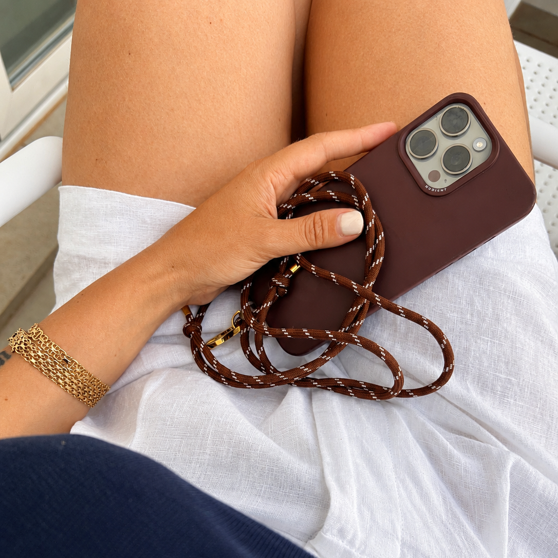 Tapper Adjustable Nylon Crossbody & Neck Phone Strap with 18k gold details—luxury, secure & stylish phone accessory for all phone cases.
