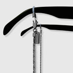 Protect, elevate and keep track of your eyewear with this Hematite Matte Black plated eyewear, eyeglasses and sunglasses chain from Tapper, ensuring elegant and convenient safekeeping around your neck. When not in use as an eyewear chain, detach the silicone holders from the lobster clasps and use it as a necklace, bracelet or pair it with another set of chains as body jewelry / jewellery. Designed in Sweden.