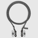 Protect, elevate and keep track of your eyewear with this Hematite Matte Black plated eyewear, eyeglasses and sunglasses chain from Tapper, ensuring elegant and convenient safekeeping around your neck. When not in use as an eyewear chain, detach the silicone holders from the lobster clasps and use it as a necklace, bracelet or pair it with another set of chains as body jewelry / jewellery. Designed in Sweden.
