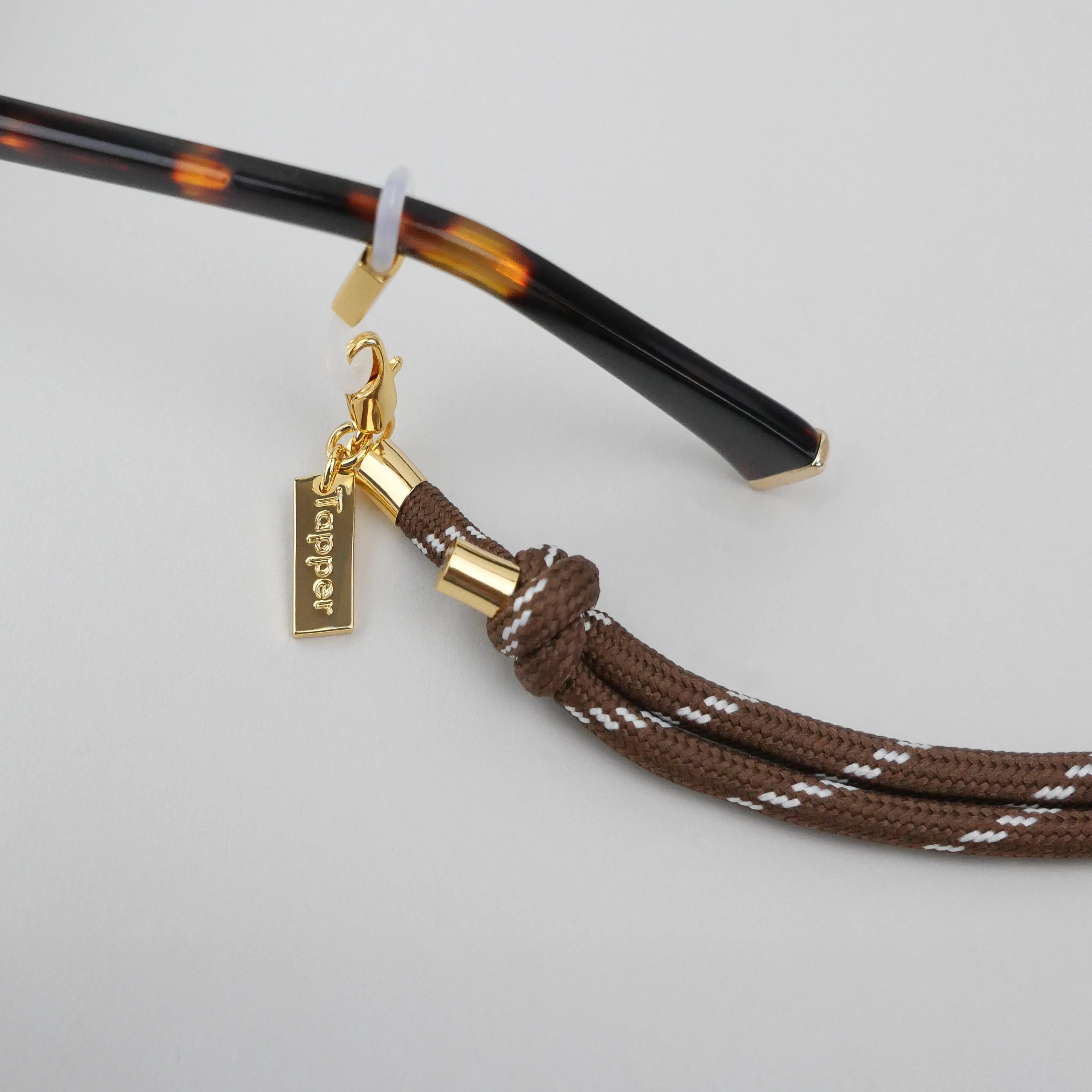 Adjustable Glasses Strap & Bracelet - Brown Nylon / 18K Gold