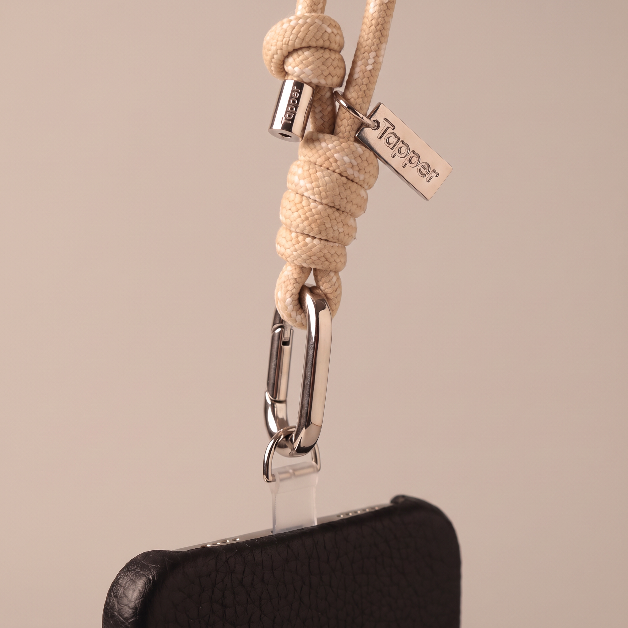 Tapper Adjustable Nylon Crossbody & Neck Phone Strap with silver details—luxury, secure & stylish phone accessory for all phone cases.
