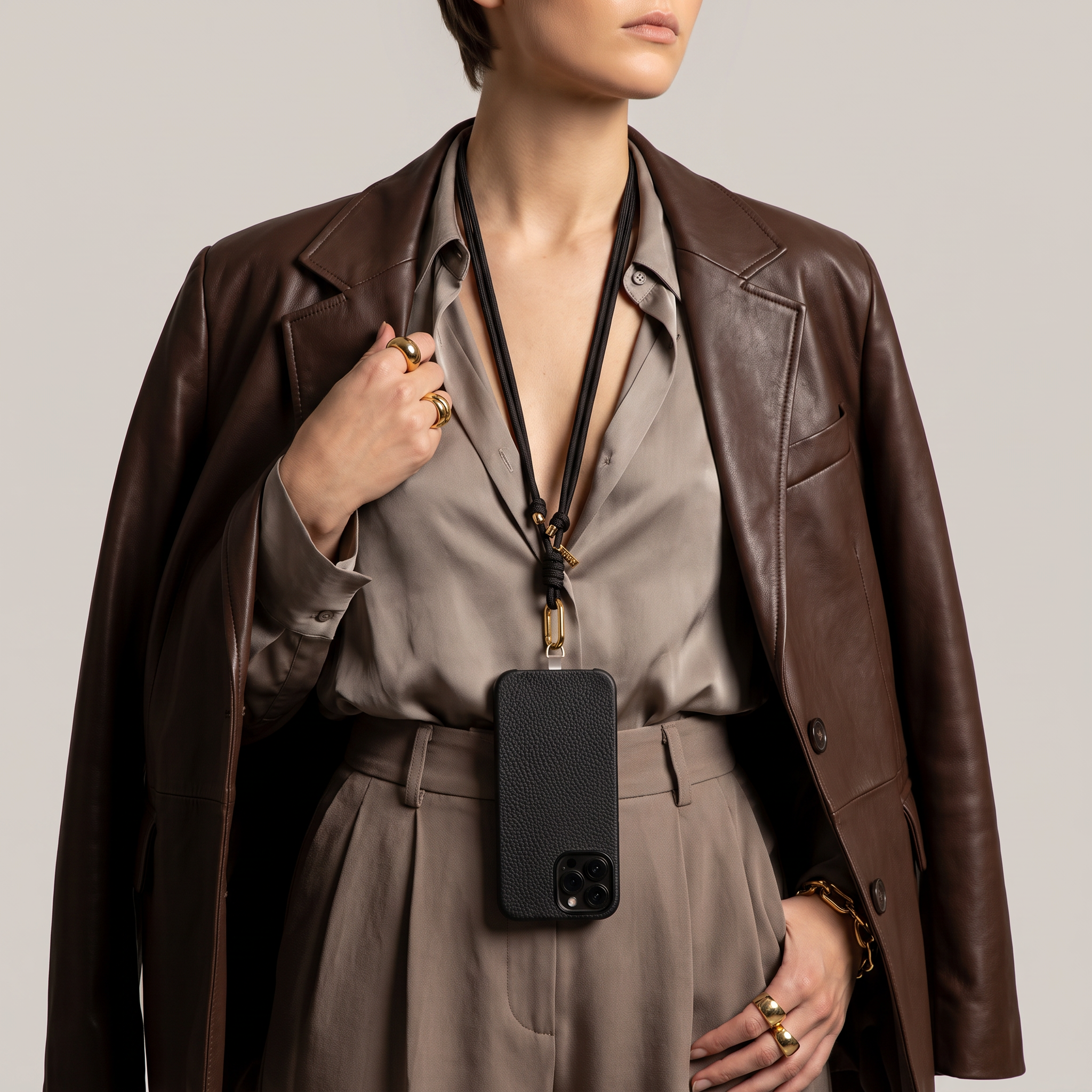 Tapper Adjustable Nylon Crossbody & Neck Phone Strap with 18k gold details—luxury, secure & stylish phone accessory for all phone cases.