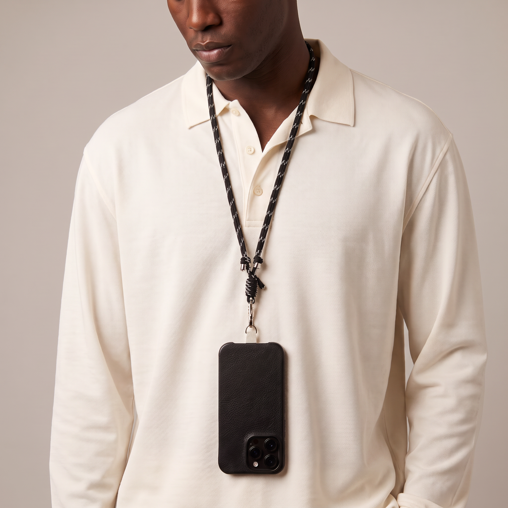 Tapper Adjustable Nylon Crossbody & Neck Phone Strap with silver details—luxury, secure & stylish phone accessory for all phone cases.