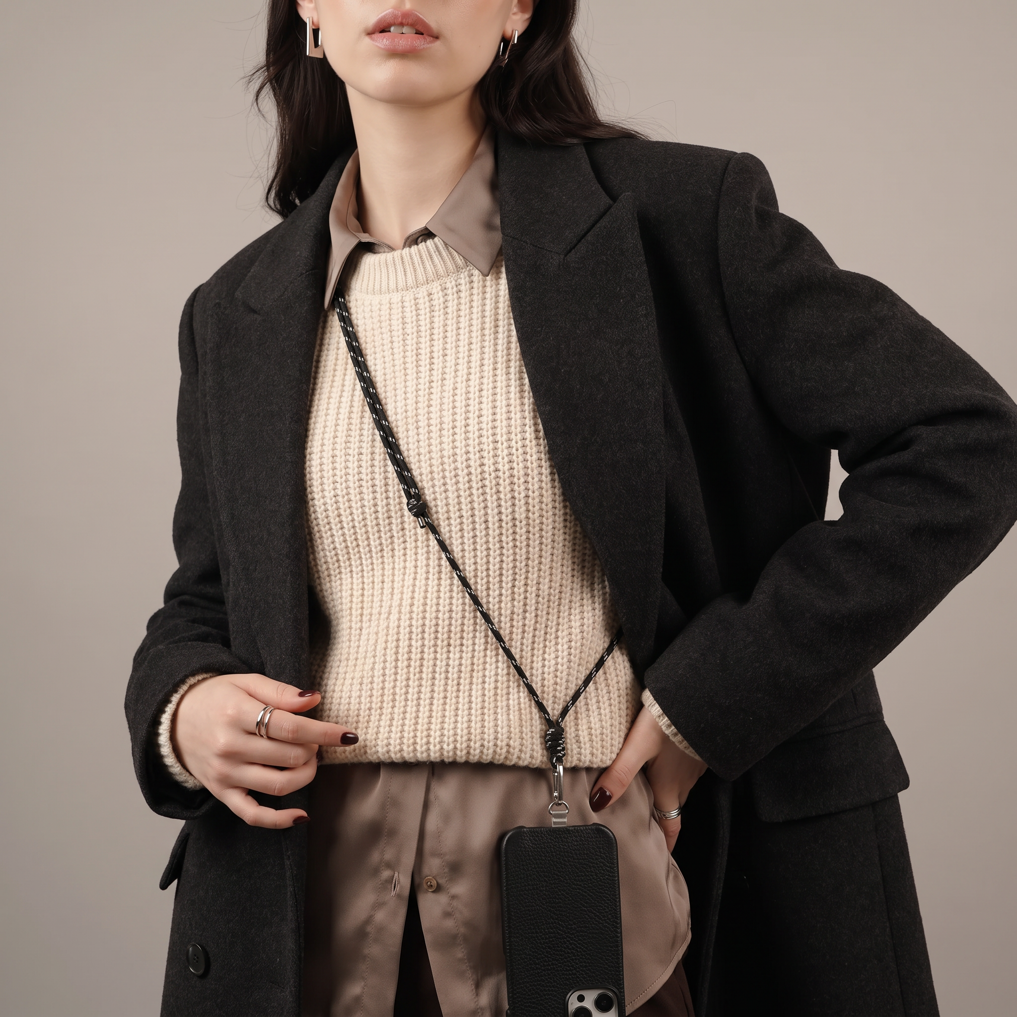 Tapper Adjustable Nylon Crossbody & Neck Phone Strap with silver details—luxury, secure & stylish phone accessory for all phone cases.