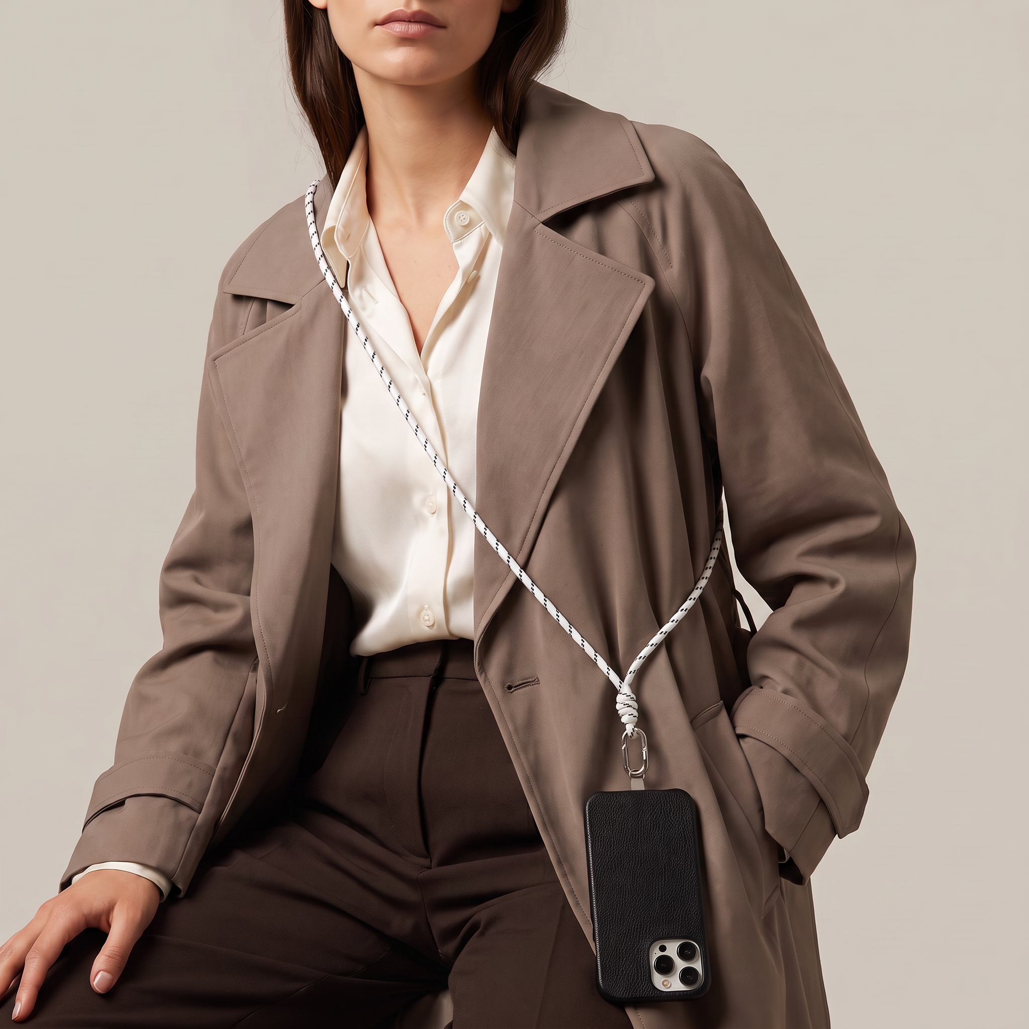 Tapper Adjustable Nylon Crossbody & Neck Phone Strap with silver details—luxury, secure & stylish phone accessory for all phone cases.