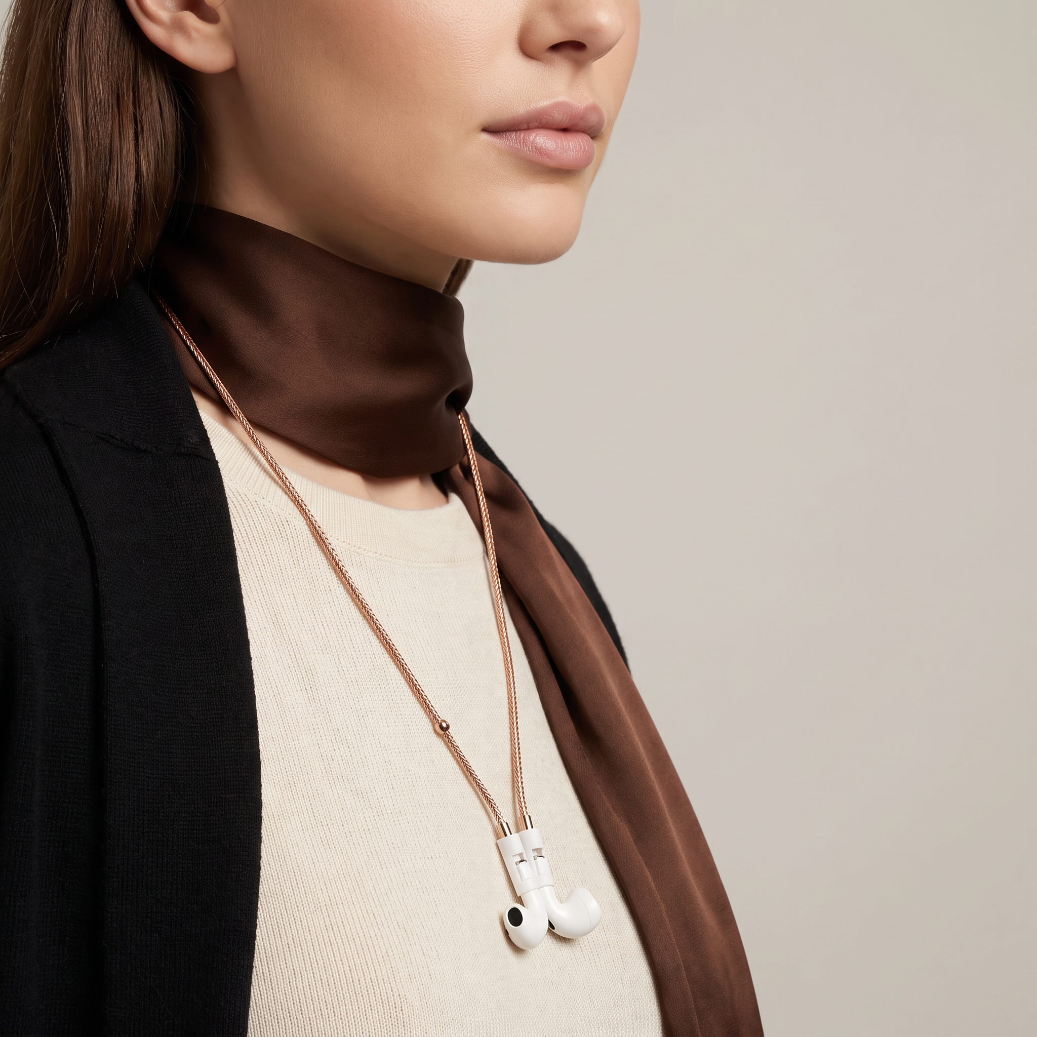 Tapper's real 18K rose gold plated original tech jewelry foxtail chain protects your AirPods. The luxurious, elevated and accessible necklace plated in precious metals steps up your AirPod jewellery game. Worried about losing your AirPods? Magnetic lock for convenient and hassle-free safekeeping around the neck. The next must-have AirPods accessory crafted for ultimate luxury. Compatible with all generations of Apple AirPods and AirPods Pro. Designed in Sweden by Tapper. Free Express Shipping.