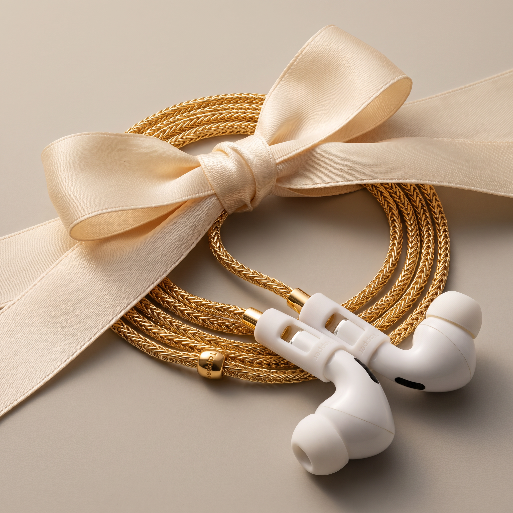 Tapper's real 18K gold plated original tech jewelry mesh chain protects your AirPods. The luxurious, elevated and accessible necklace plated in precious metals steps up your AirPod jewellery game. Worried about losing your AirPods? Magnetic lock for convenient and hassle-free safekeeping around the neck. The next must-have AirPods accessory crafted for ultimate luxury. Compatible with all generations of Apple AirPods and AirPods Pro. Designed in Sweden by Tapper. Free Express Shipping at gettapper.com