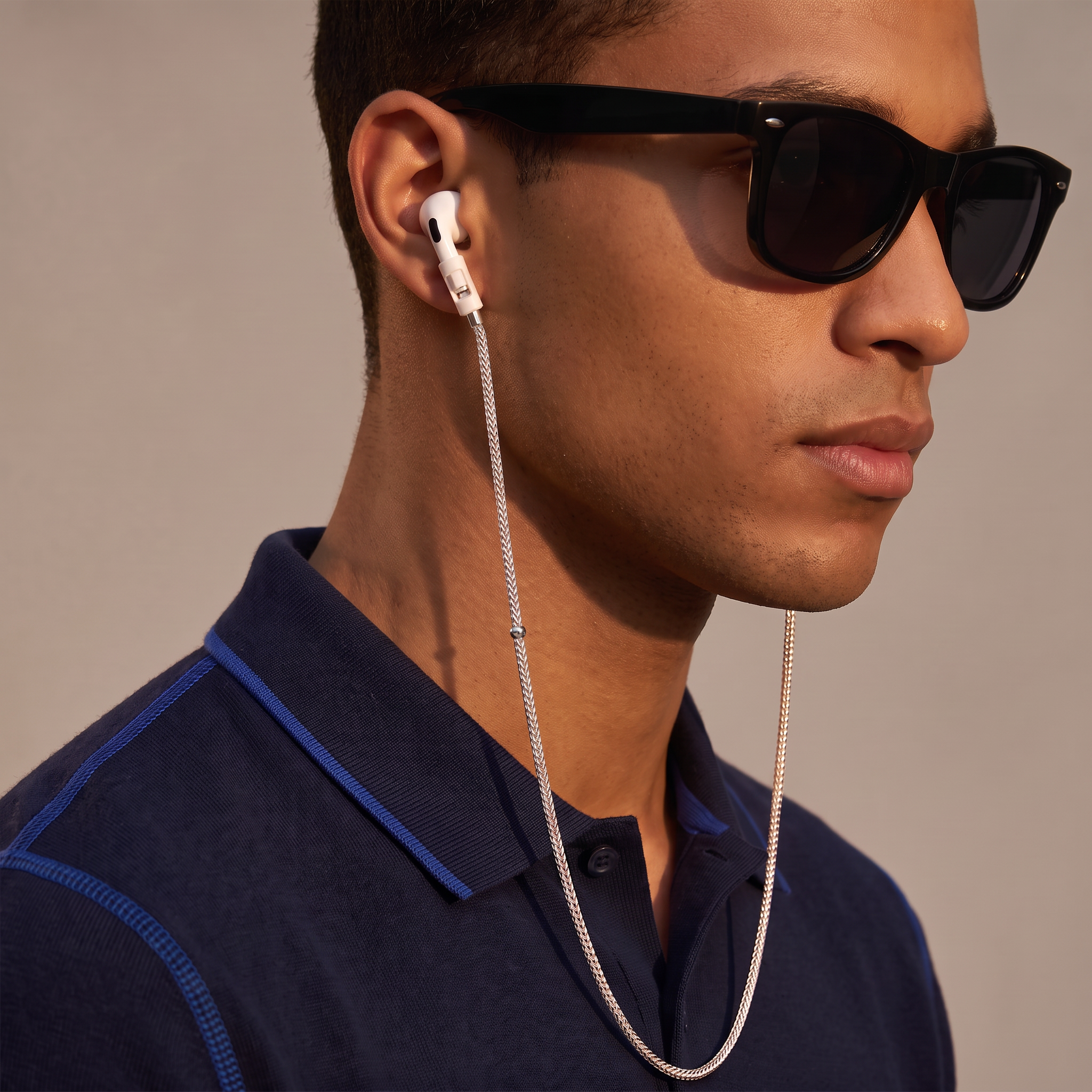 Tapper's real 925 silver plated original tech jewelry mesh chain protects your AirPods. The luxurious, elevated and accessible necklace plated in precious metals steps up your AirPod jewellery game. Worried about losing your AirPods? Magnetic lock for convenient and hassle-free safekeeping around the neck. The next must-have AirPods accessory crafted for ultimate luxury. Compatible with all generations of Apple AirPods and AirPods Pro. Designed in Sweden by Tapper. Free Express Shipping at gettapper.com