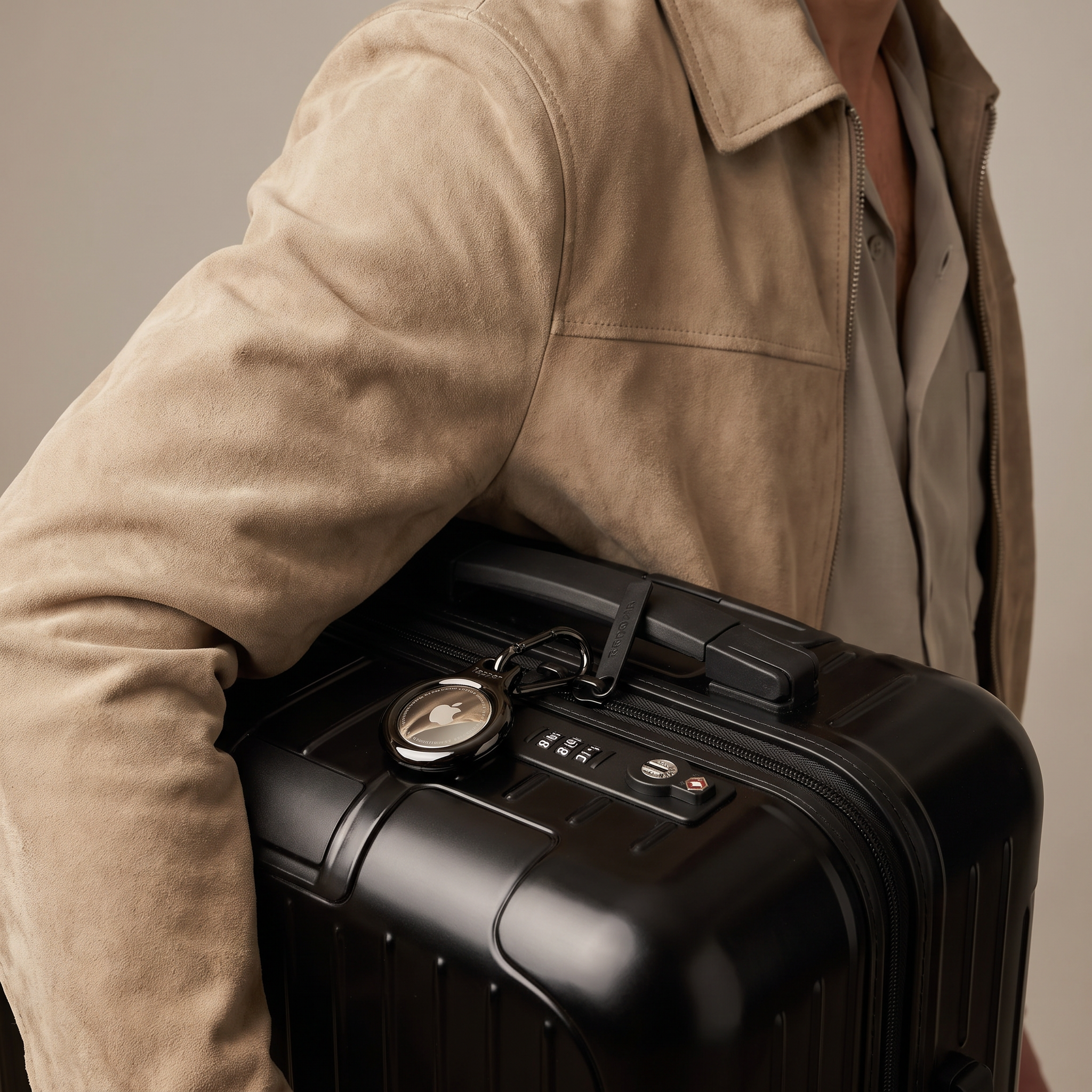 Black Metal Plated AirTag Holder & Case – Luxurious and Secure – A refined metal carabiner case designed to elegantly secure your AirTag to keys, bags, luggage, and more. Crafted by Tapper in Sweden.