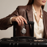 Silver Metal Plated AirTag Holder & Case – Luxurious and Secure – A refined metal carabiner case designed to elegantly secure your AirTag to keys, bags, luggage, and more. Crafted by Tapper in Sweden.