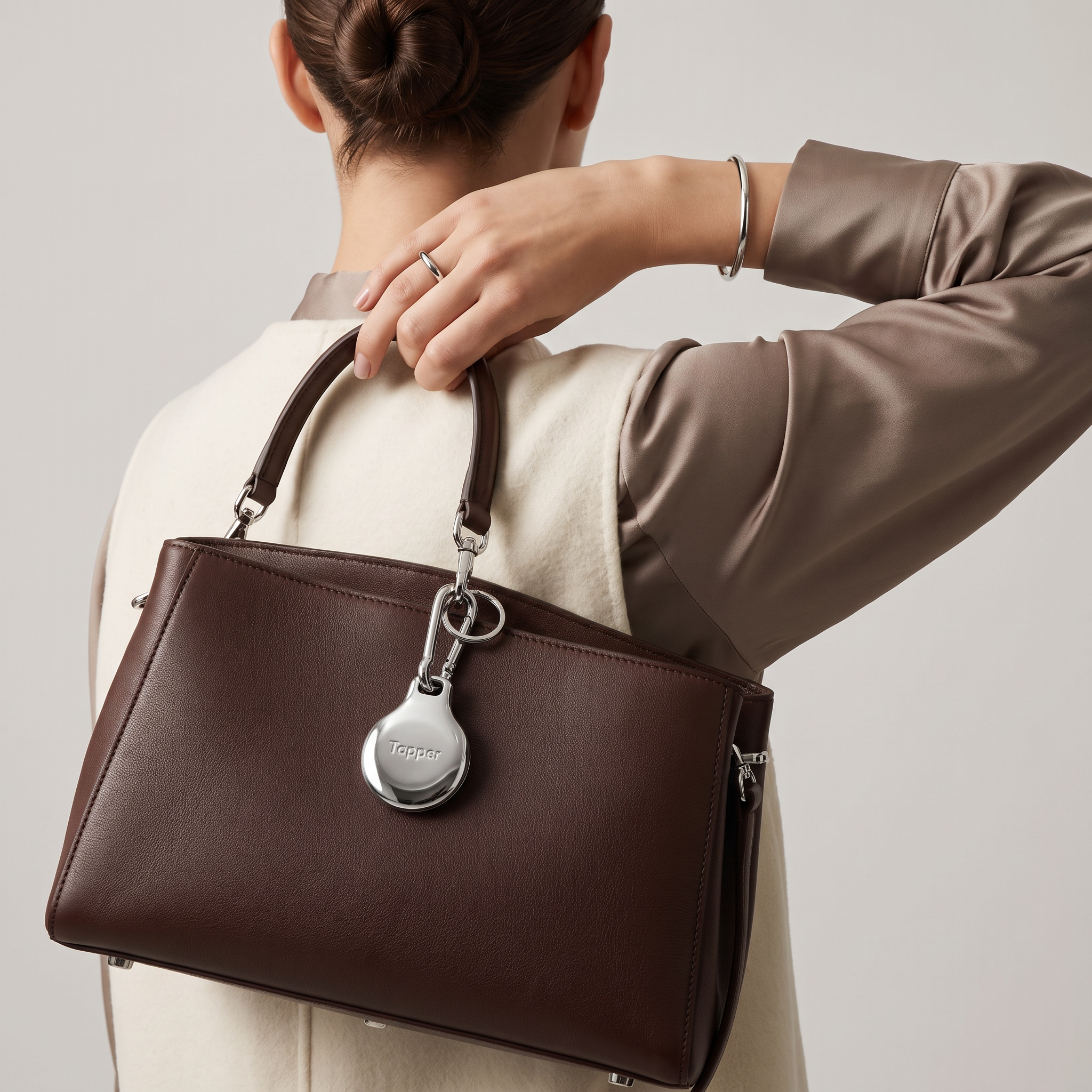 Silver Metal Plated AirTag Holder & Case – Luxurious and Secure – A refined metal carabiner case designed to elegantly secure your AirTag to keys, bags, luggage, and more. Crafted by Tapper in Sweden.