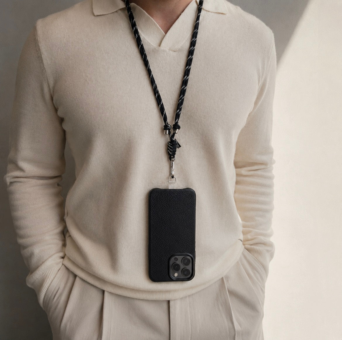 Tapper's Crossbody & Neck Phone Strap for All Phones - Black / Silver
