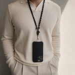 Tapper Adjustable Nylon Crossbody & Neck Phone Strap with silver details—luxury, secure & stylish phone accessory for all phone cases.