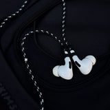 Tapper Black Patterned Nylon AirPods Necklace for All AirPods and AirPods Pro. Perfect for the gym, working out, running or long walks. Styled with black Skims x Nike Sports Bra in image. 