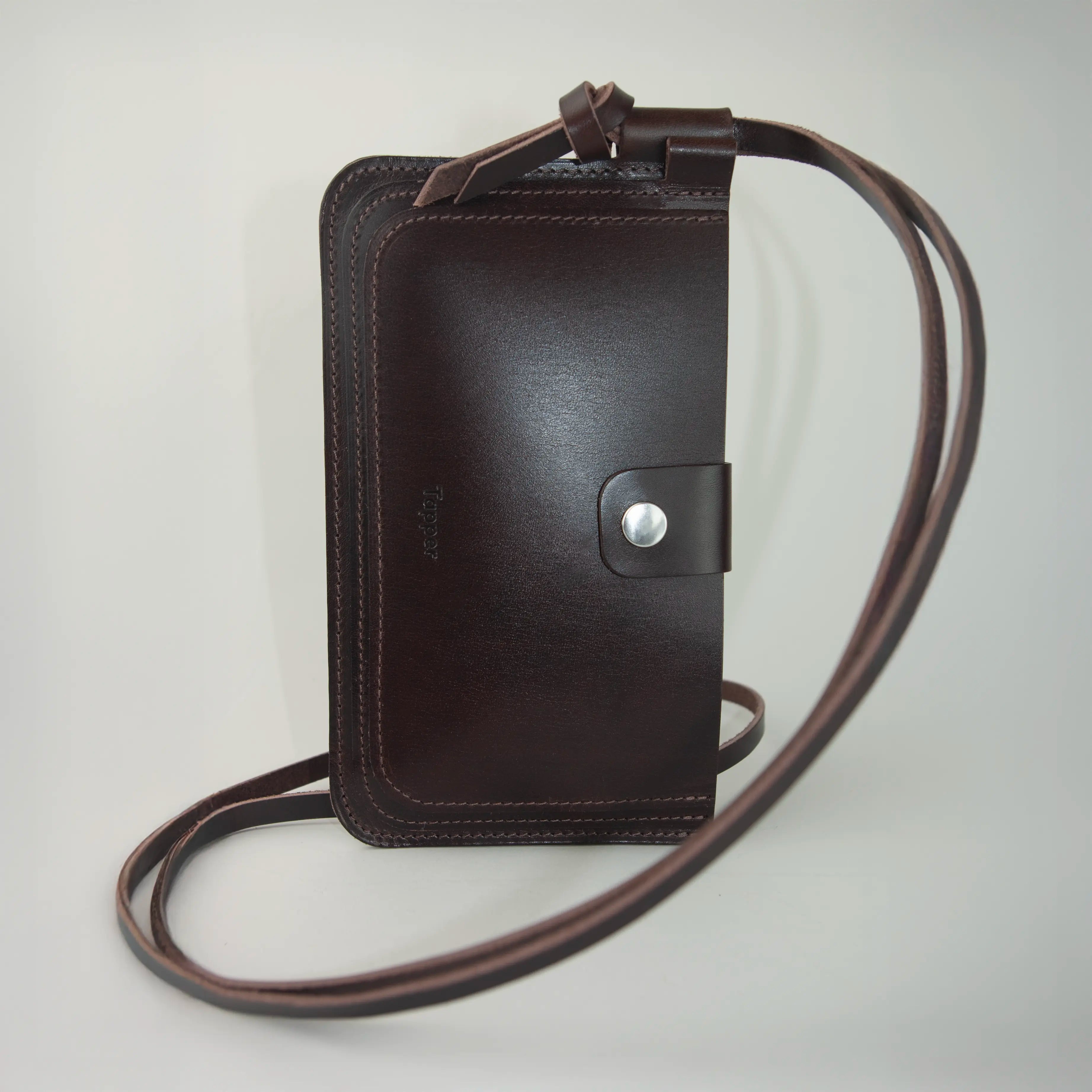 Via Leather Crossbody Bag handmade in Sweden from vegetable tanned leather, compact travel bag and passport bag for phone, wallet and essentials