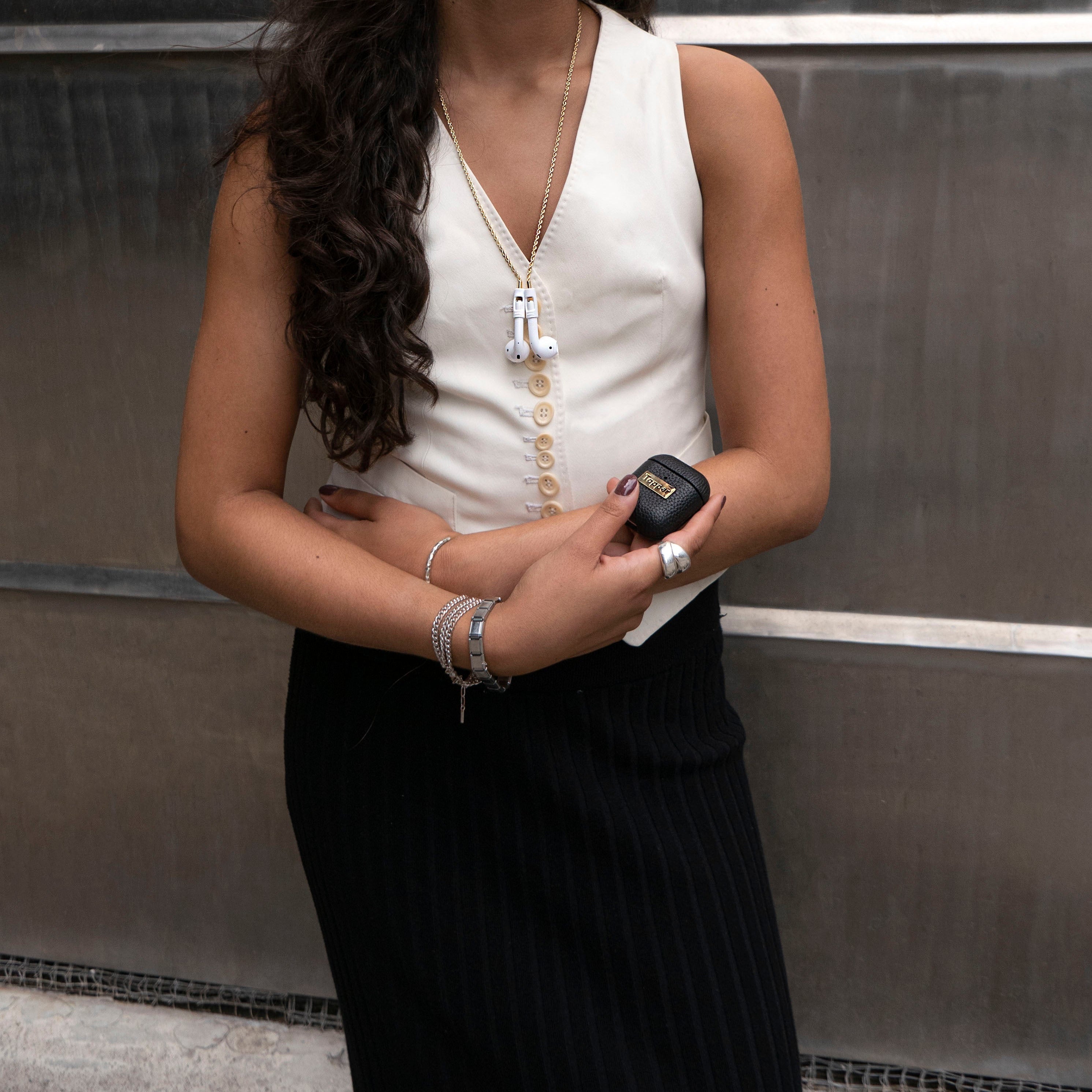 Black Leather 18K Gold Case (AirPods and 2) - Main Image