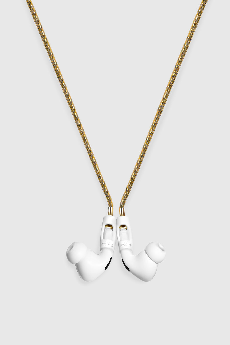 Tapper's real 18K gold plated original tech jewelry foxtail chain protects your AirPods. The luxurious, elevated and accessible necklace plated in precious metals steps up your AirPod jewellery game. Worried about losing your AirPods? Magnetic lock for convenient and hassle-free safekeeping around the neck. The next must-have AirPods accessory crafted for ultimate luxury. Compatible with all generations of Apple AirPods and AirPods Pro. Designed in Sweden by Tapper. Free Express Shipping at gettapper.com