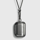 Tapper's real hematite black plated original metal neck case tech jewelry protects and keeps your Apple AirPods Pro close at hand. The luxurious, elevated and accessible neck case plated in precious metals steps up your AirPods Pro jewellery game. Worried about losing your AirPods? Detachable snake chain and carabiner for convenient and hassle-free safekeeping around your neck. The next must-have accessory crafted for ultimate luxury. Compatible with AirPods Pro. Designed in Sweden. Free Express Shipping.